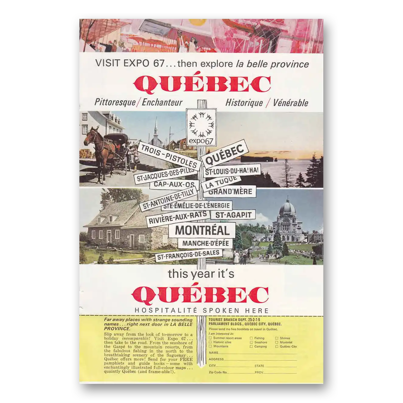 1967 Quebec Canada Visit Expo 67 Vintage Magazine Print Ad