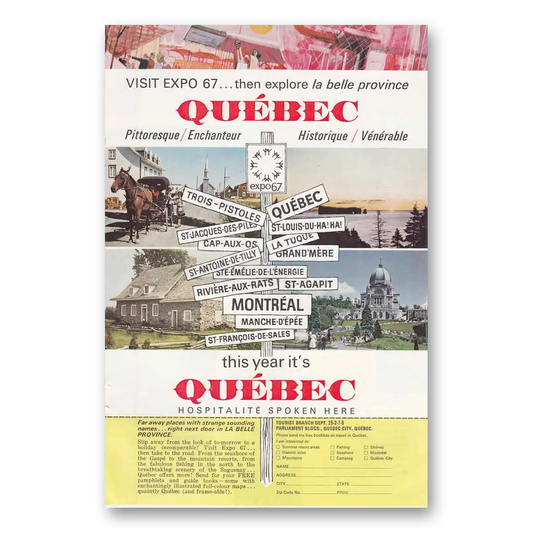 1967 Quebec Canada Visit Expo 67 Vintage Magazine Print Ad