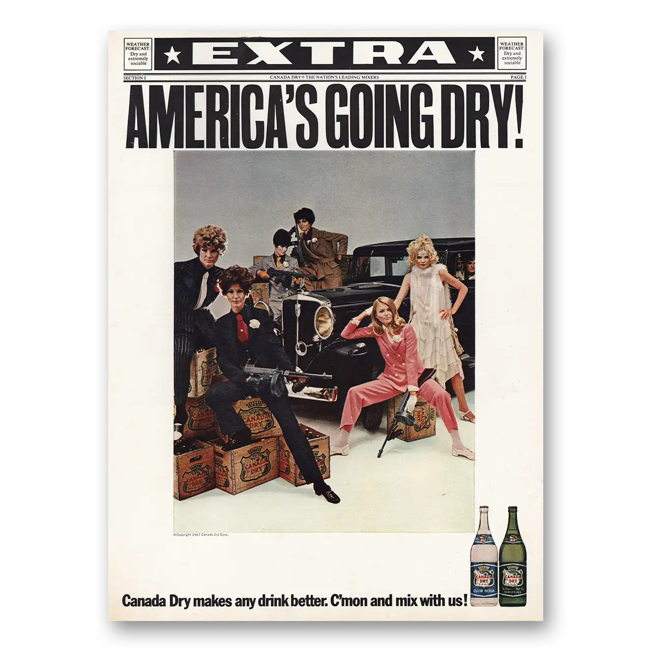 1967 Canada Dry Americas Going Dry Vintage Magazine Print Ad