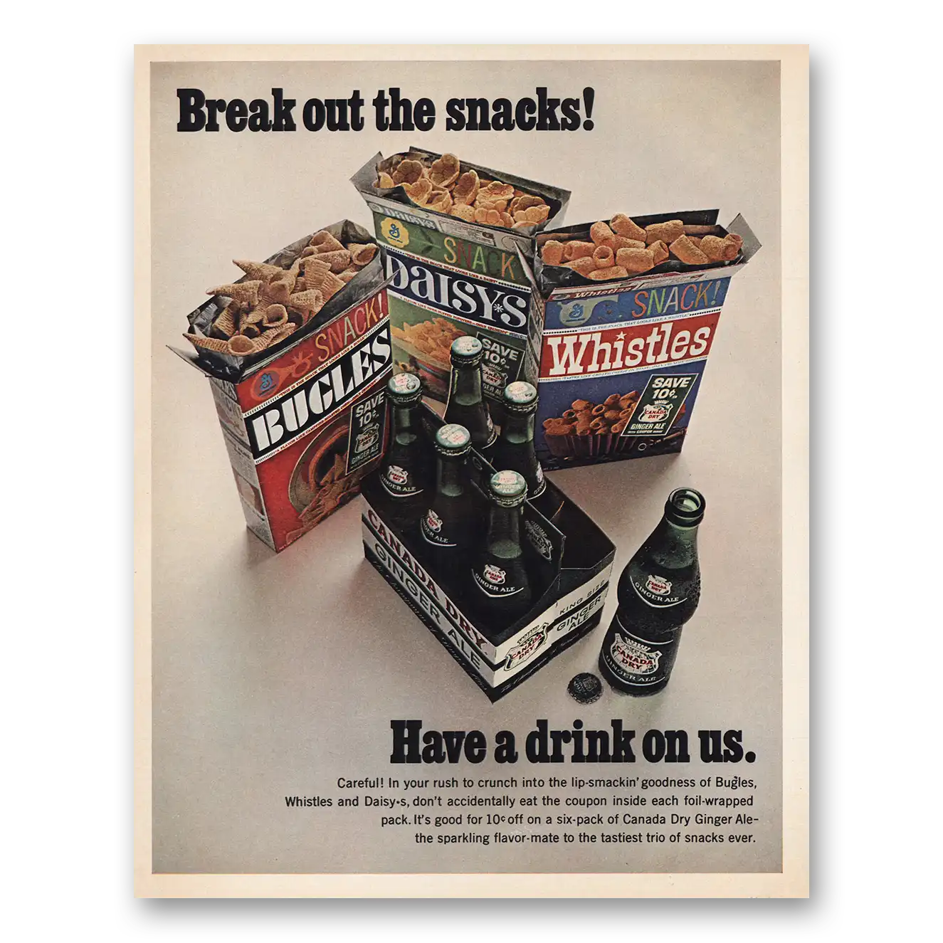 1967 Canada Dry Break Out the Snacks Vintage Magazine Print Ad