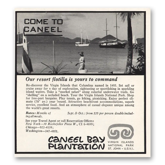 1967 Caneel Bay Plantation Resort Flotilla Yours to Command Vintage Magazine Print Ad