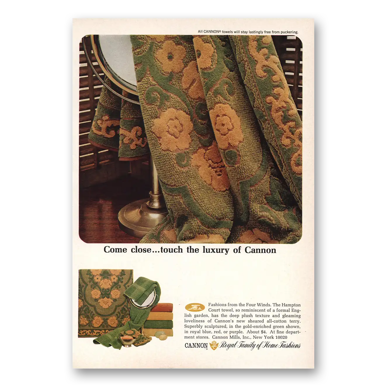 1967 Cannon Mills Hampton Court Towel Vintage Magazine Print Ad