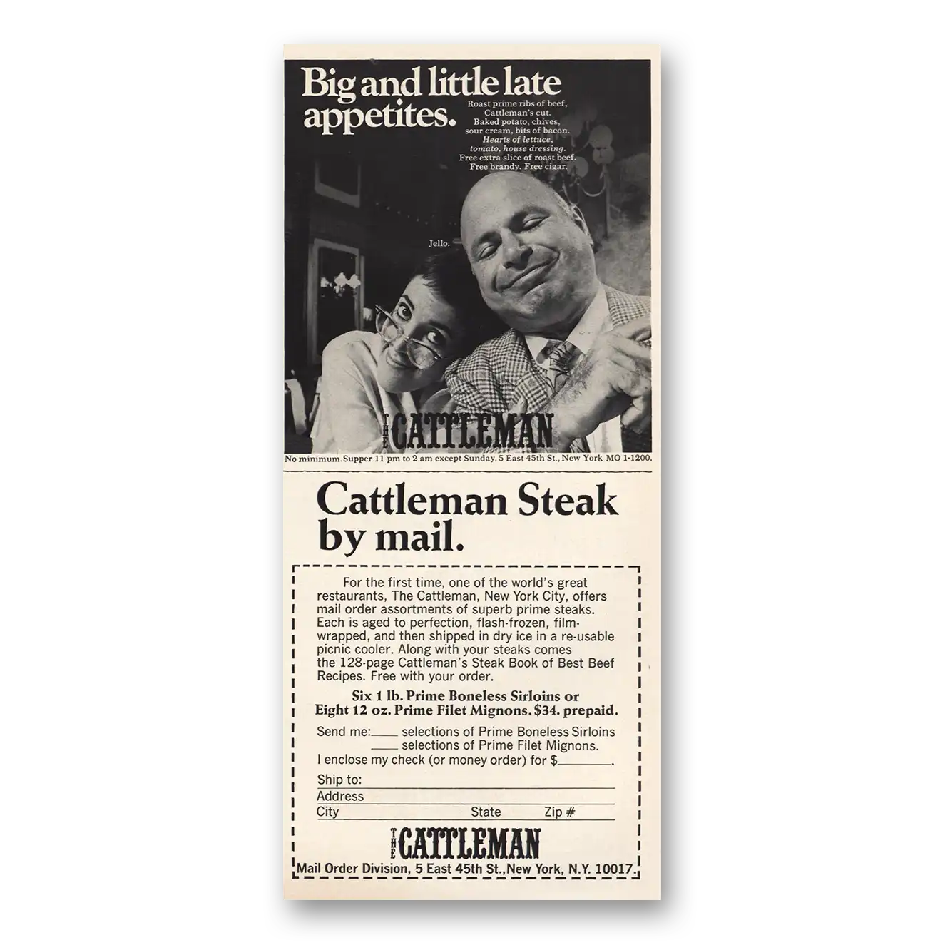 1967 Cattleman Big and Little Late Appetites Vintage Magazine Print Ad