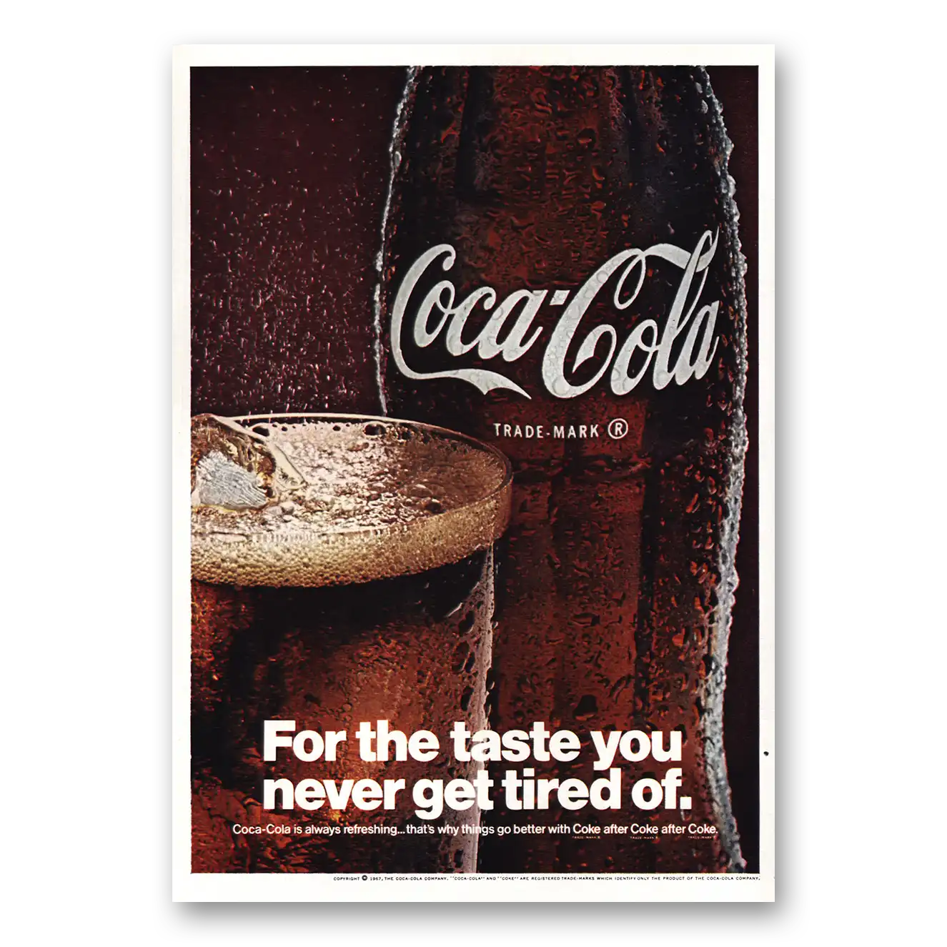 1967 Coca Cola Taste You Never Get Tired Of Vintage Magazine Print Ad