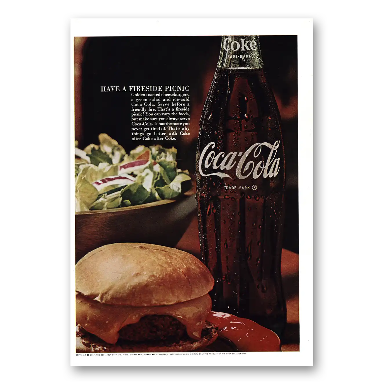 1967 Coca Cola Fireside Picnic Vintage Magazine Print Ad