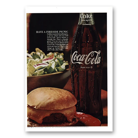 1967 Coca Cola Fireside Picnic Vintage Magazine Print Ad