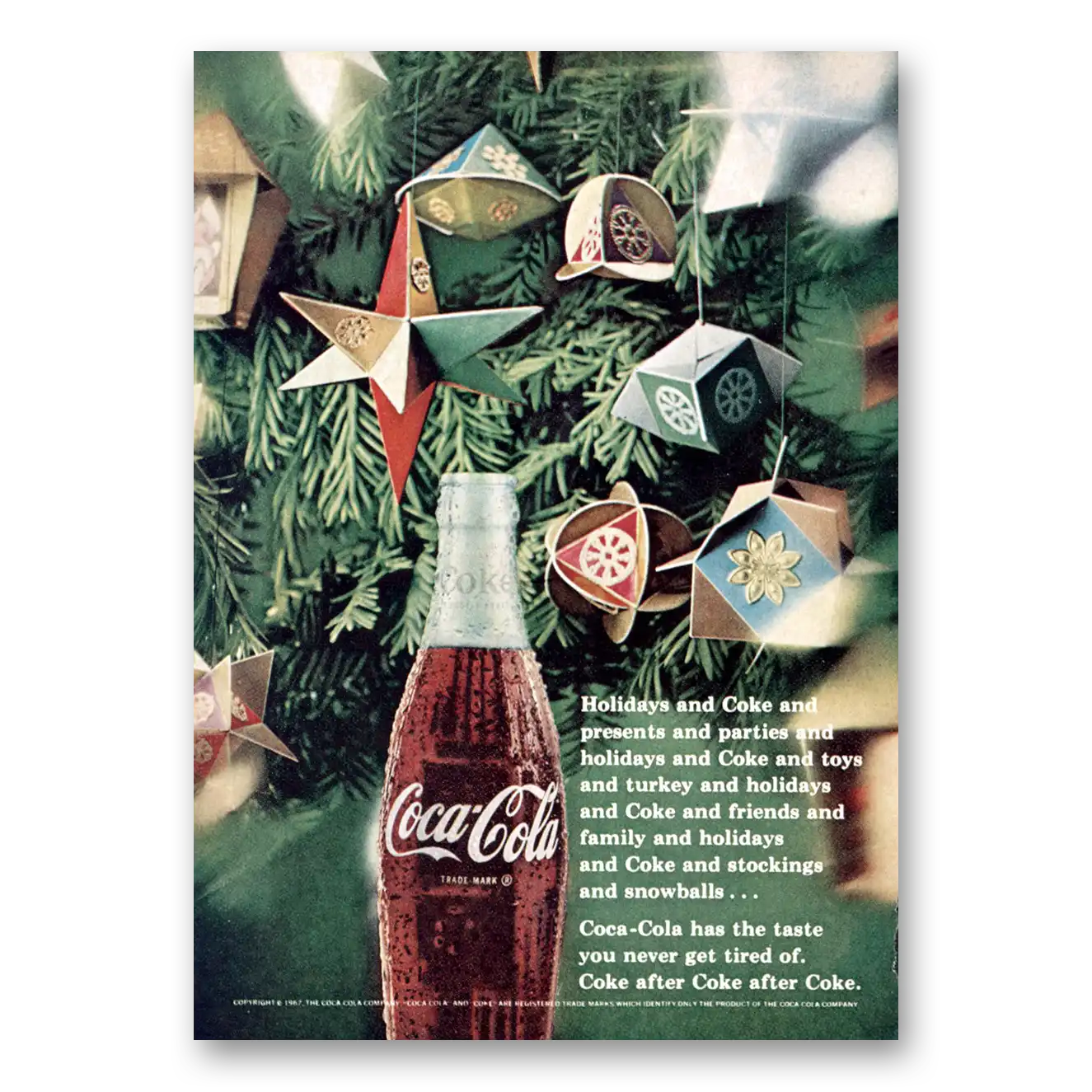 1967 Coca Cola Holidays and Coke Vintage Magazine Print Ad