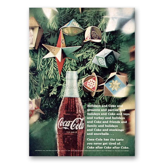 1967 Coca Cola Holidays and Coke Vintage Magazine Print Ad