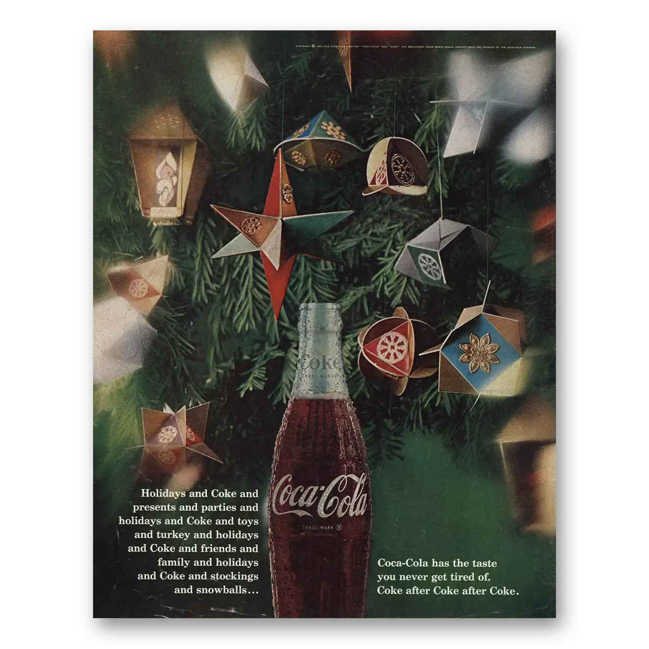 1967 Coca Cola Holidays and Coke Vintage Magazine Print Ad