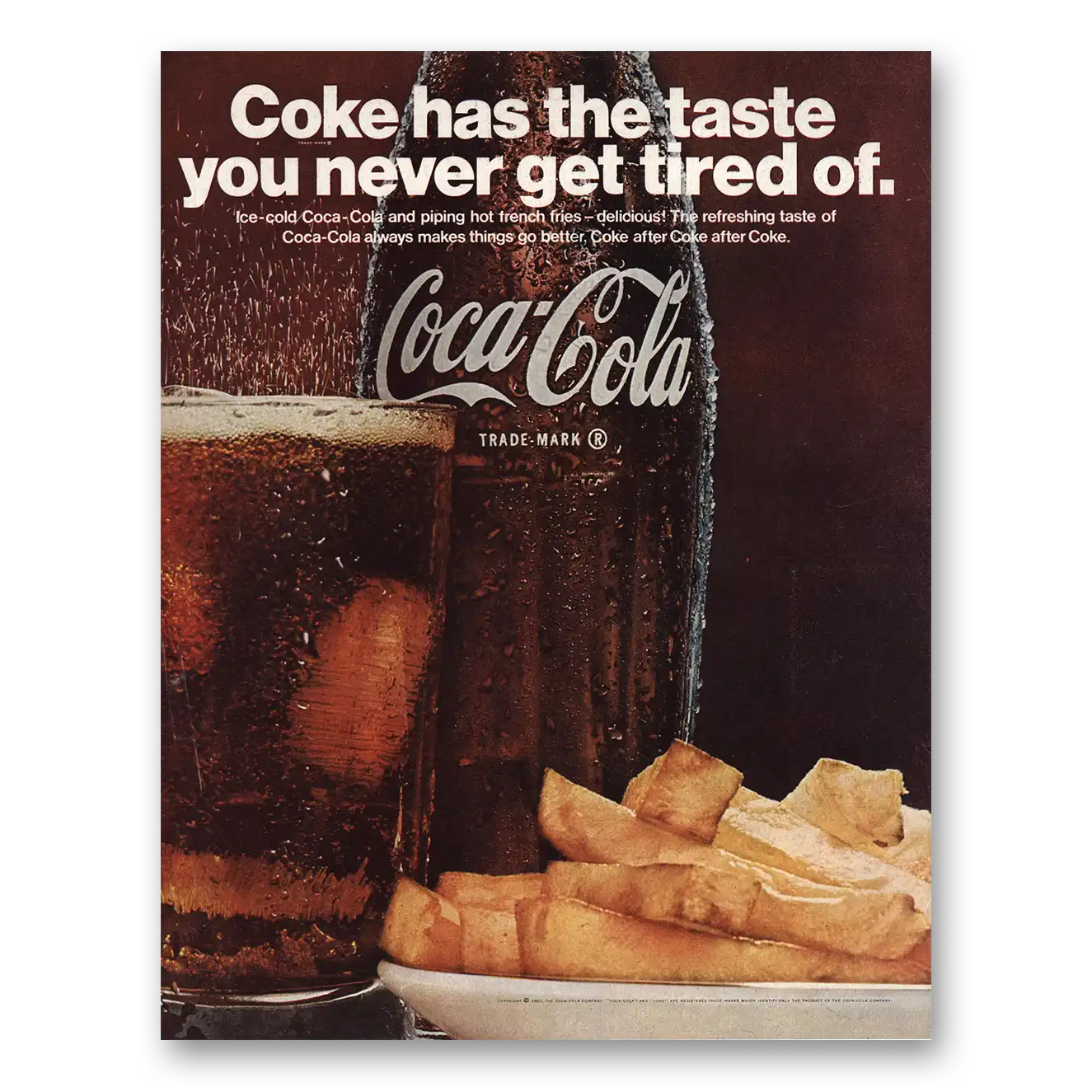 1967 Coca Cola Taste Never Get Tired Of Vintage Magazine Print Ad