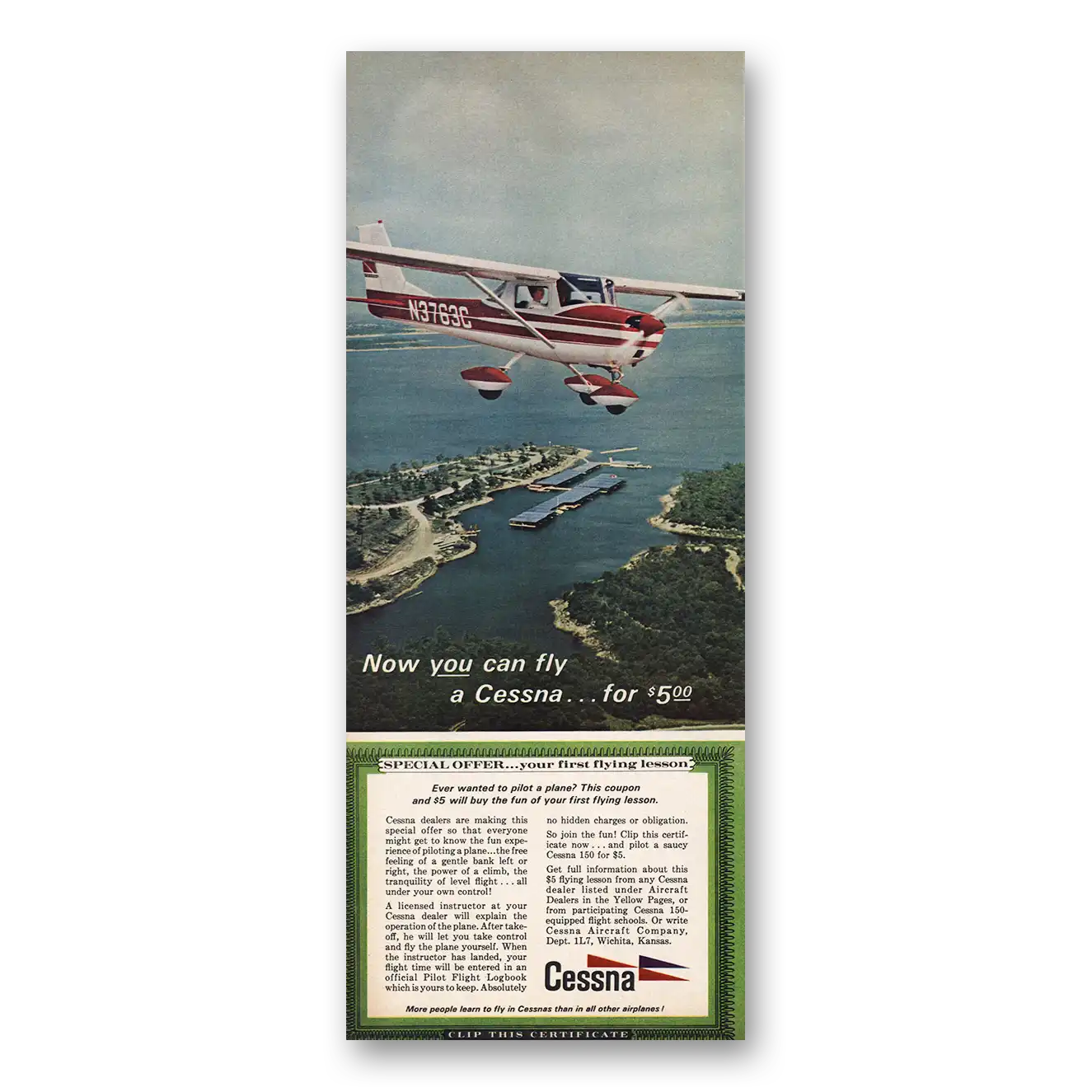 1967 Cessna Now You Can Fly a Cessna Vintage Magazine Print Ad