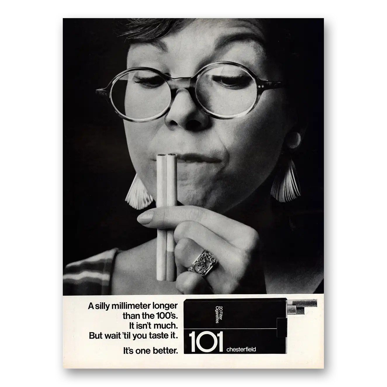 1967 Chesterfield Cigarettes Silly Millimeter Longer Vintage Magazine Print Ad