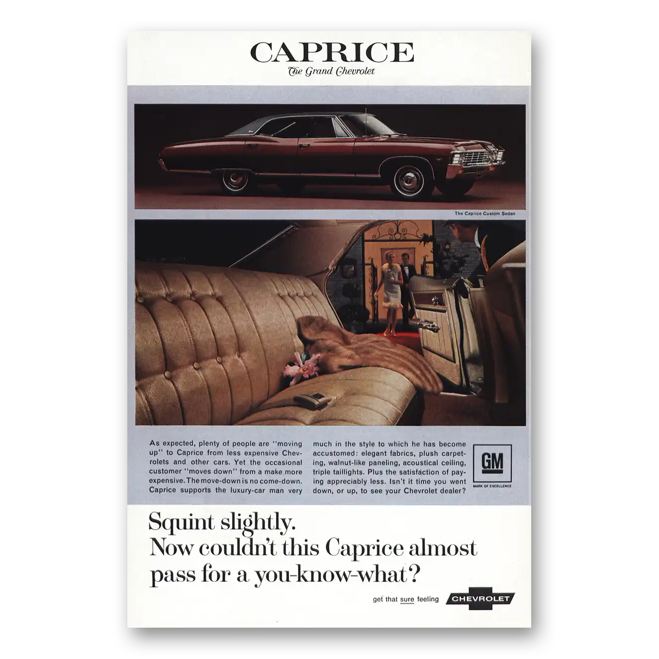 1967 Chevrolet Caprice Squint Slightly Vintage Magazine Print Ad