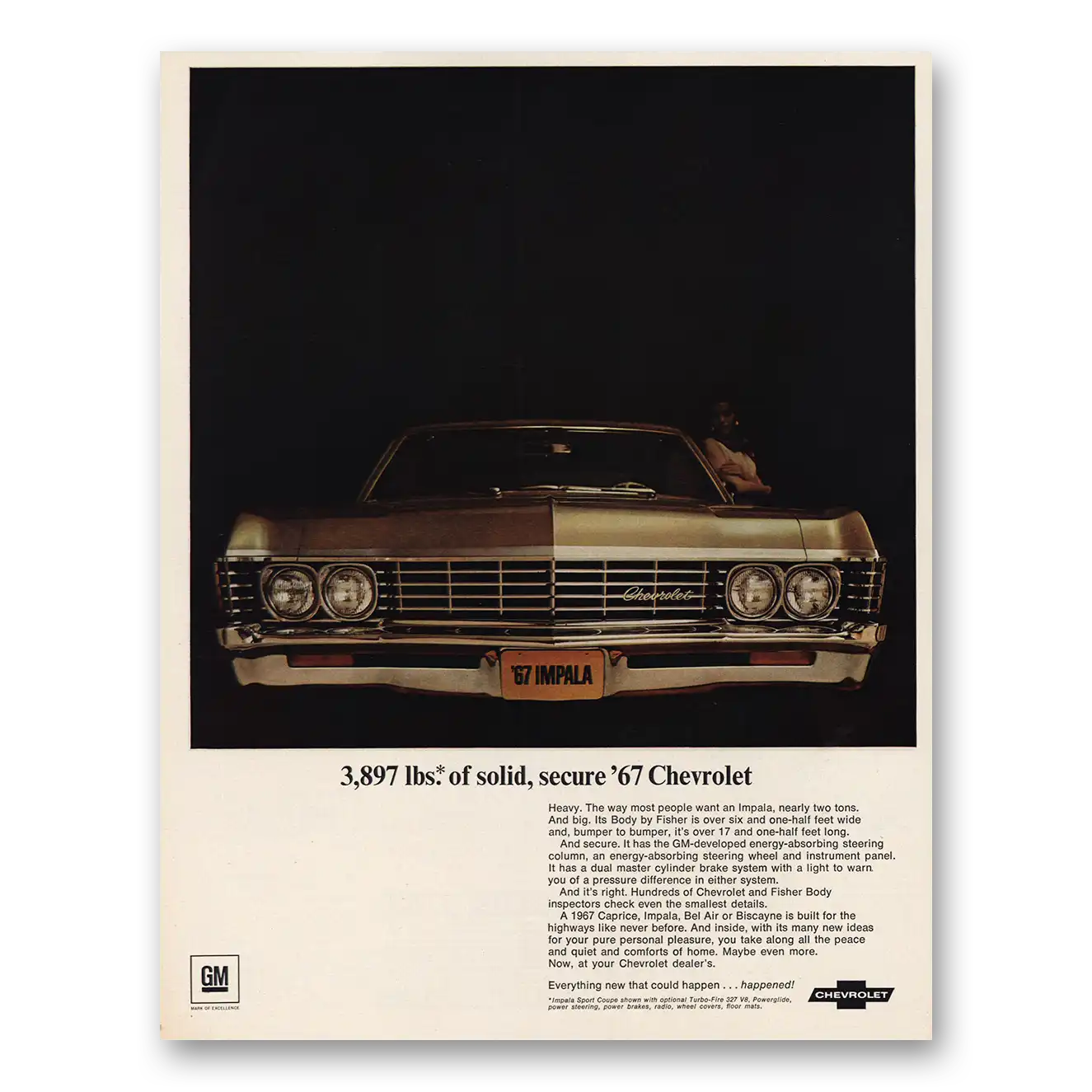 1967 Chevrolet Impala Impala 3897 Lbs of Solid Secure Vintage Magazine Print Ad