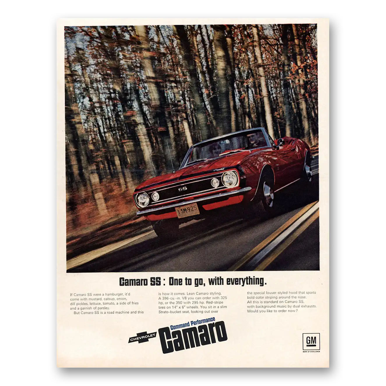 1967 Chevrolet Camaro One to Go With Everything Vintage Magazine Print Ad