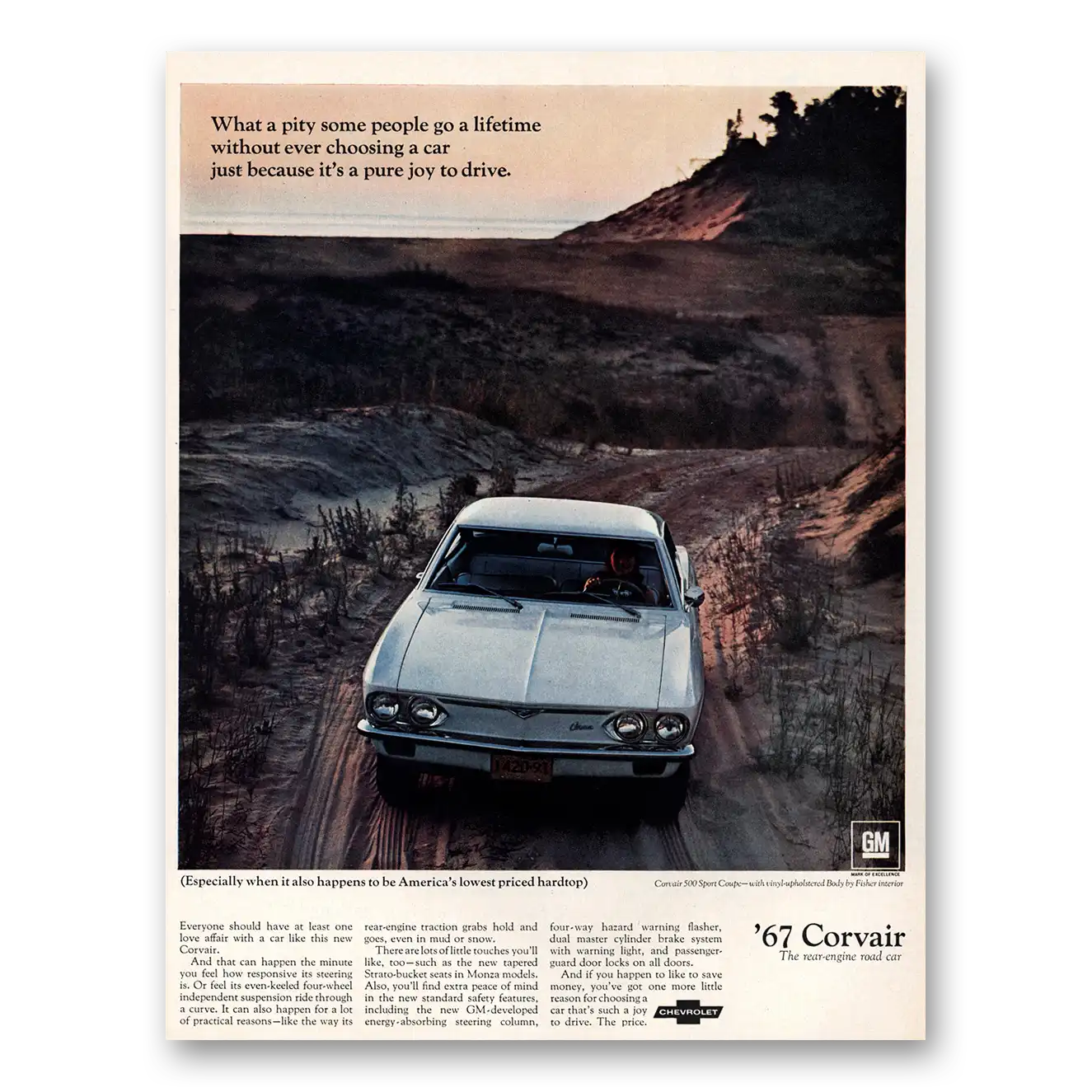 1967 Chevrolet Corvair Pity Some People Go a Lifetime Vintage Magazine Print Ad