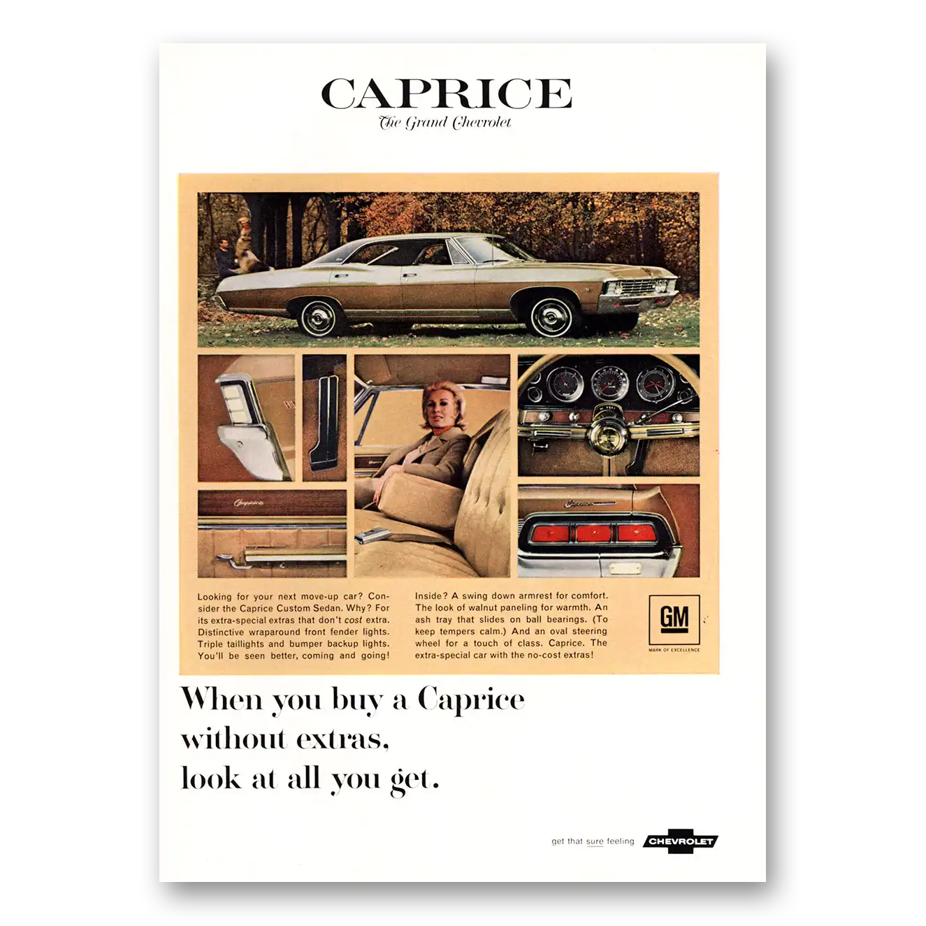 1967 Chevrolet Caprice Look At All You Get Vintage Magazine Print Ad