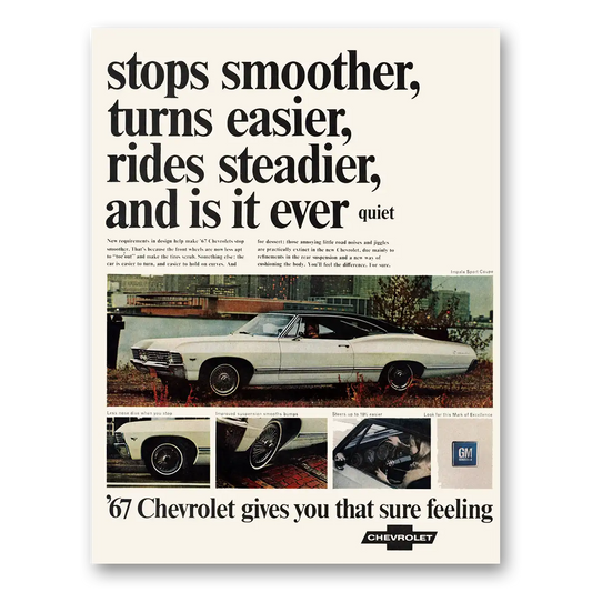 1967 Chevrolet Impala Stops Smoother Turns Easier Vintage Magazine Print Ad