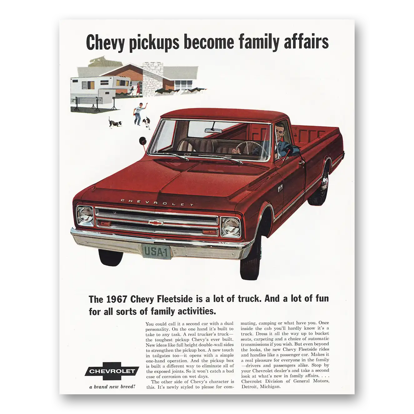 1967 Chevrolet Pickup Become Family Affairs Vintage Magazine Print Ad