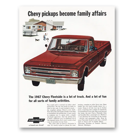 1967 Chevrolet Pickup Become Family Affairs Vintage Magazine Print Ad