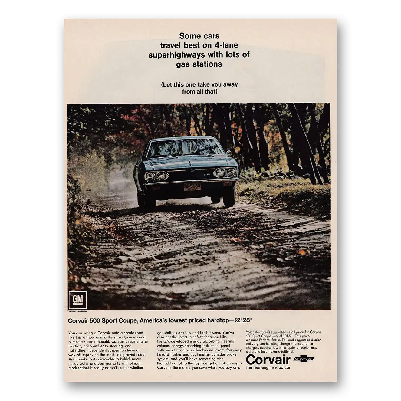 1967 Chevrolet Corvair Some Cars Travel Best On 4 Lane Superhighways Vintage Magazine Print Ad