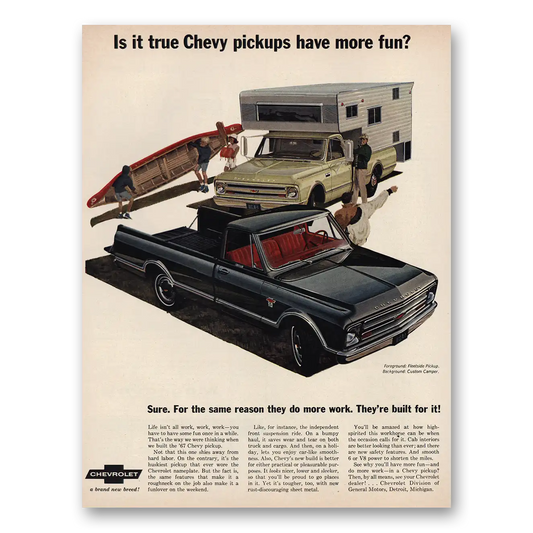 1967 Chevrolet Pickup Is It True Pickups Have More Fun Vintage Magazine Print Ad