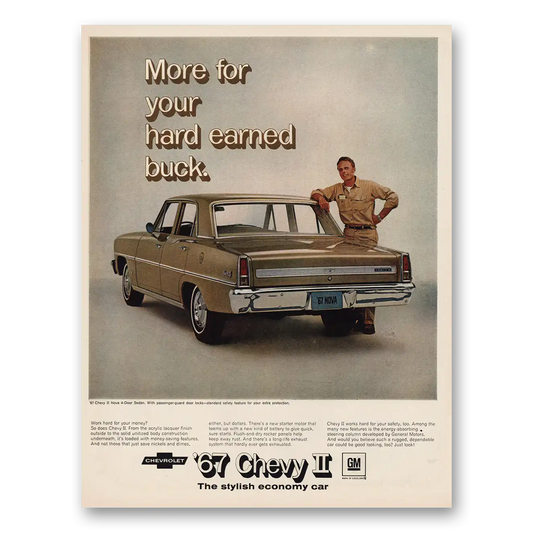 1967 Chevy II Hard Earned Buck LRG Vintage Magazine Print Ad