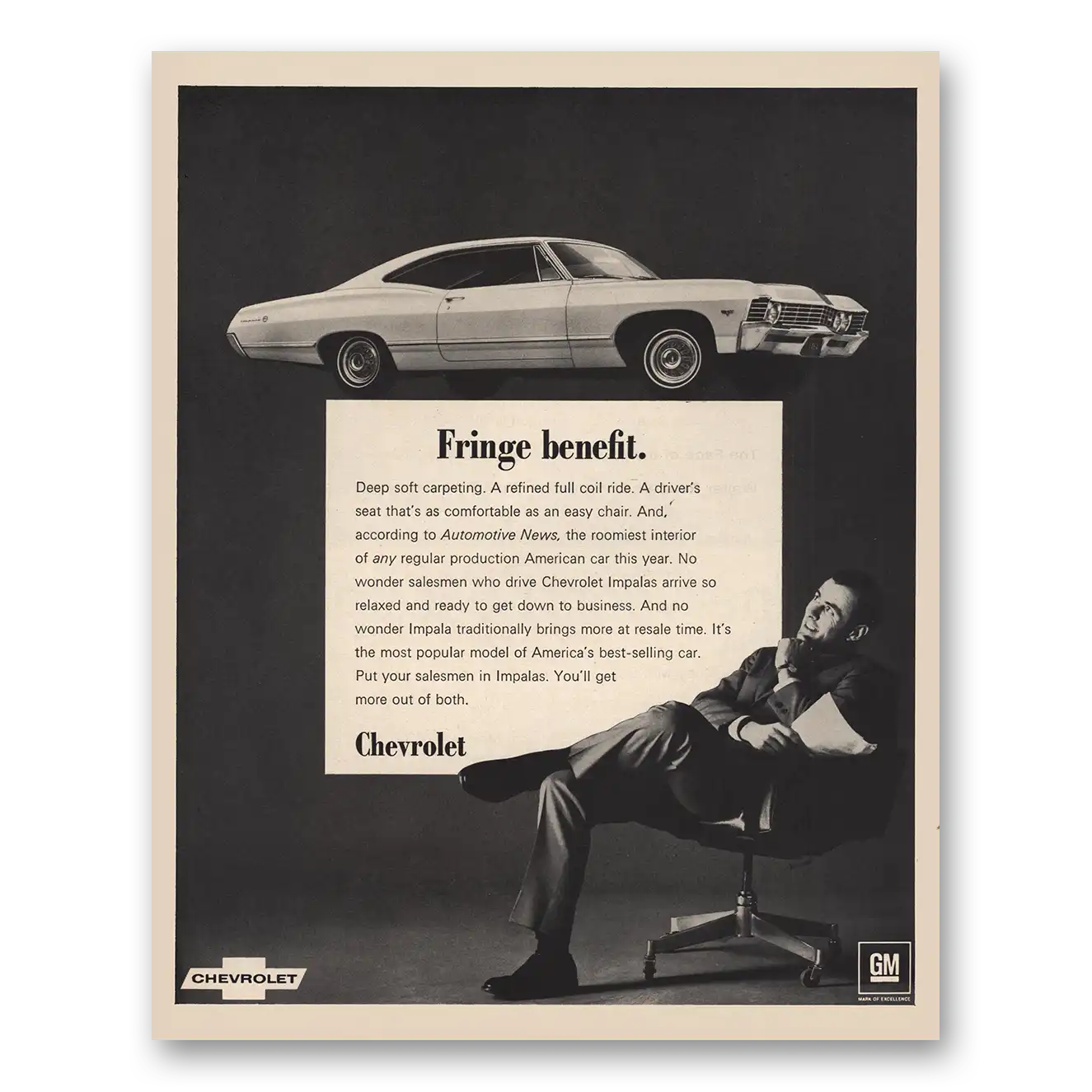 1967 Chevrolet Fringe Benefit Vintage Magazine Print Ad