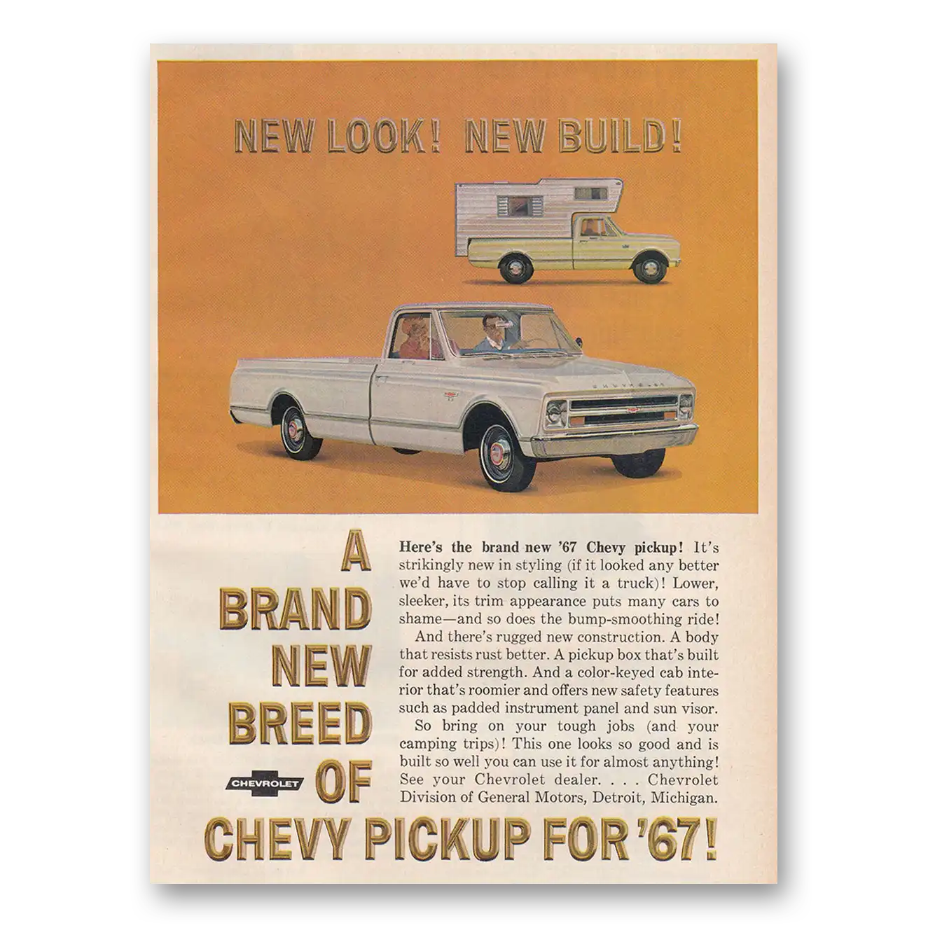 1966 Chevrolet Pickup Brand New Breed Vintage Magazine Print Ad