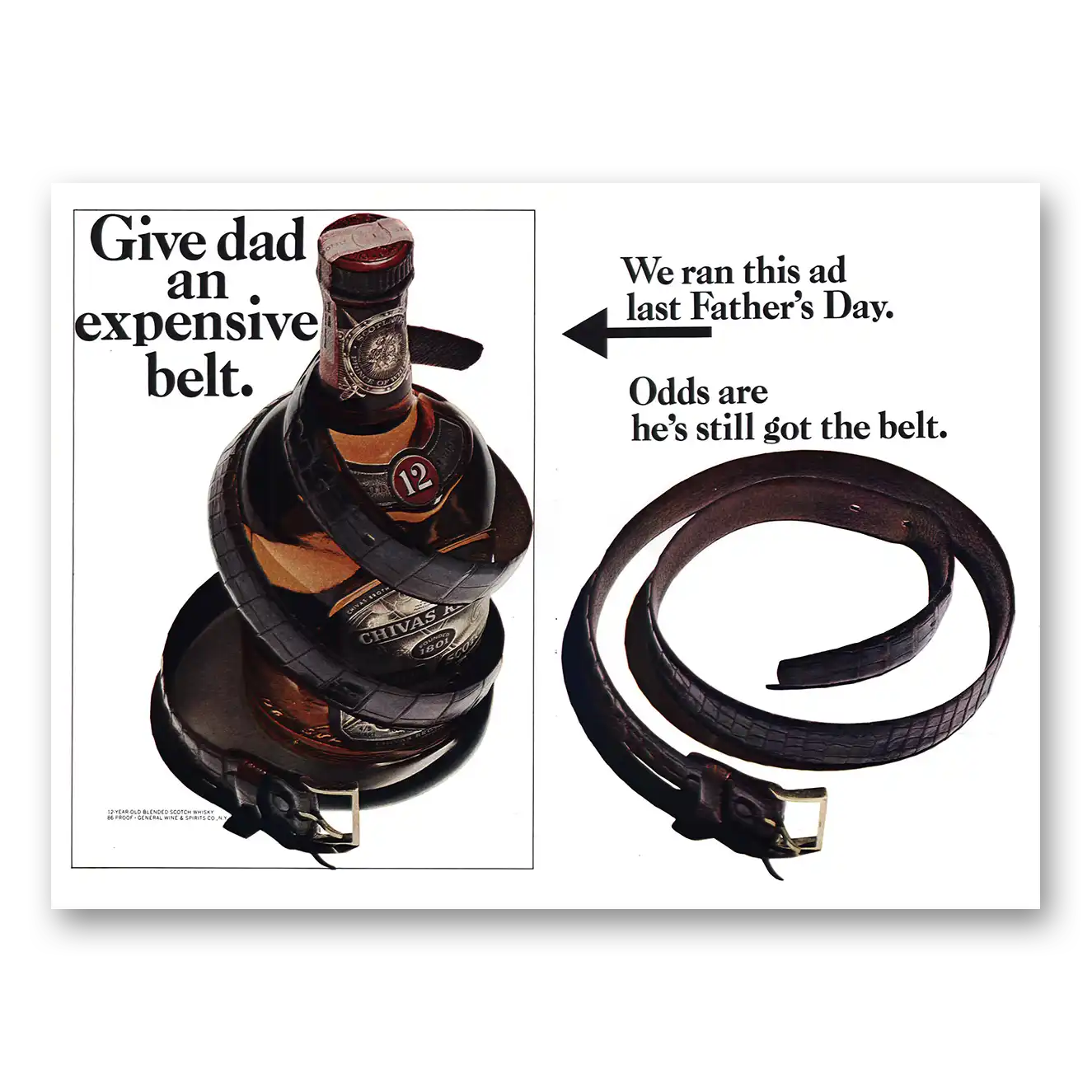 1967 Chivas Regal Give Dad Expensive Belt Vintage Magazine Print Ad