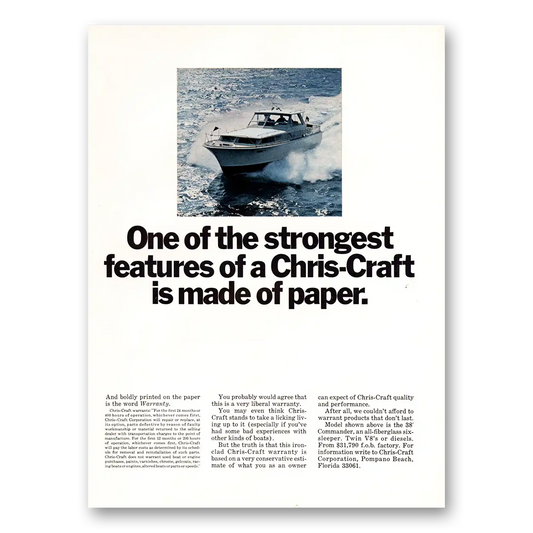 1967 Chris Craft Strongest Features Is Made of Paper Vintage Magazine Print Ad