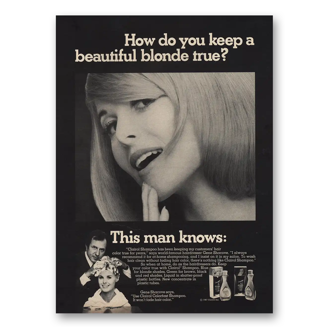 1967 Clairol Shampoo Colorfast Shampoo Keep Beautiful Blonde True Vintage Magazine Print Ad