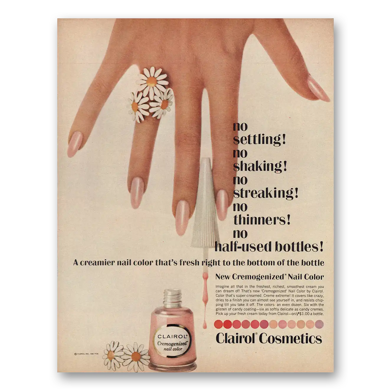 1967 Clairol Cosmetics No Setting No Shaking Vintage Magazine Print Ad