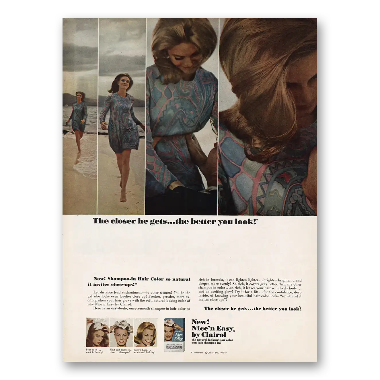 1967 Clairol Shampoo In Hair Color Nice n Easy Vintage Magazine Print Ad