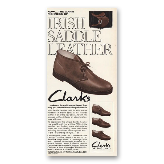 1967 Clarks Shoes Irish Saddle Leather Vintage Magazine Print Ad