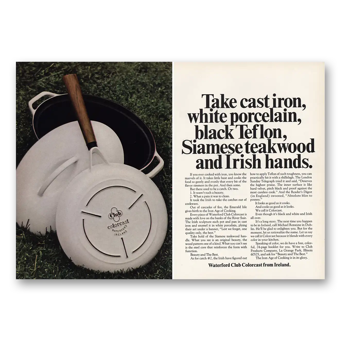 1967 Waterford Club Colorcast Siamese Teakwood Irish Hands Vintage Magazine Print Ad