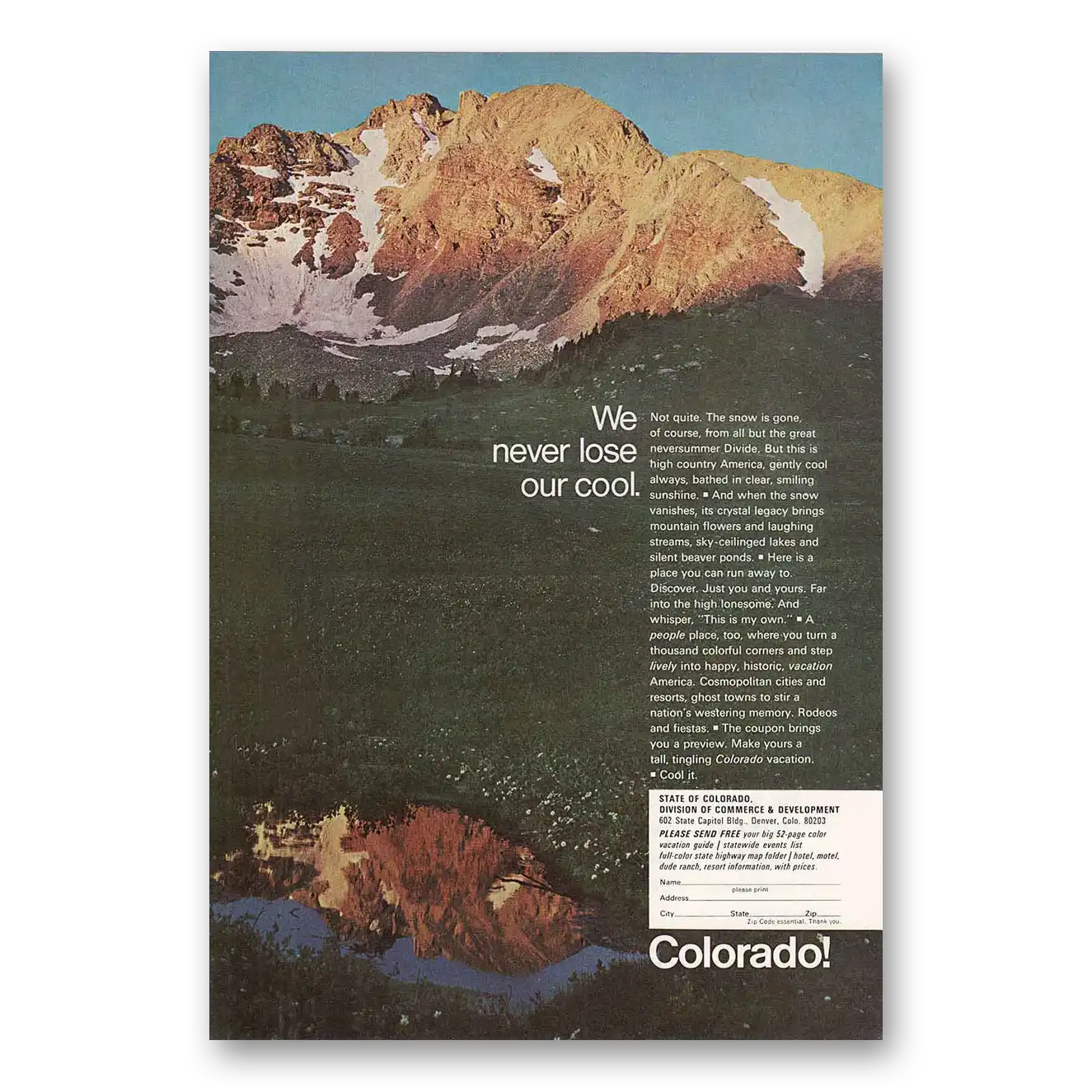 1967 Colorado We Never Lose Our Cool Vintage Magazine Print Ad