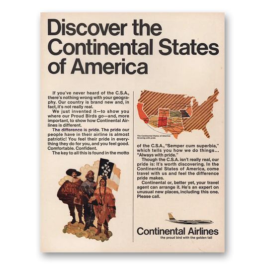 1967 Continental Airlines Continental States of America Vintage Magazine Print Ad