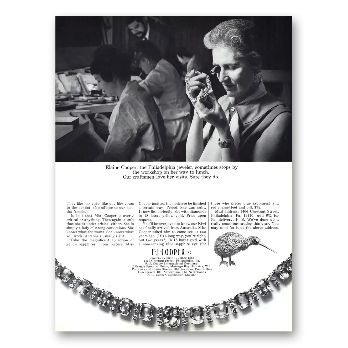 1967 F J Cooper Elaine Cooper Philadelphia Jeweler Vintage Magazine Print Ad