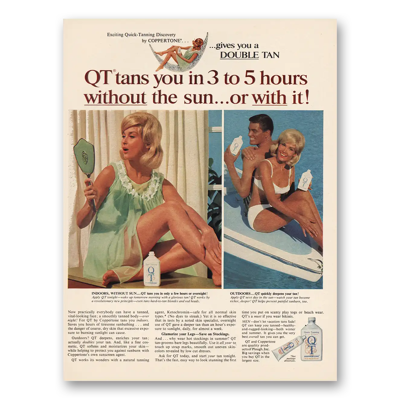 1967 Coppertone Tans You in 3 to 5 Hours Vintage Magazine Print Ad