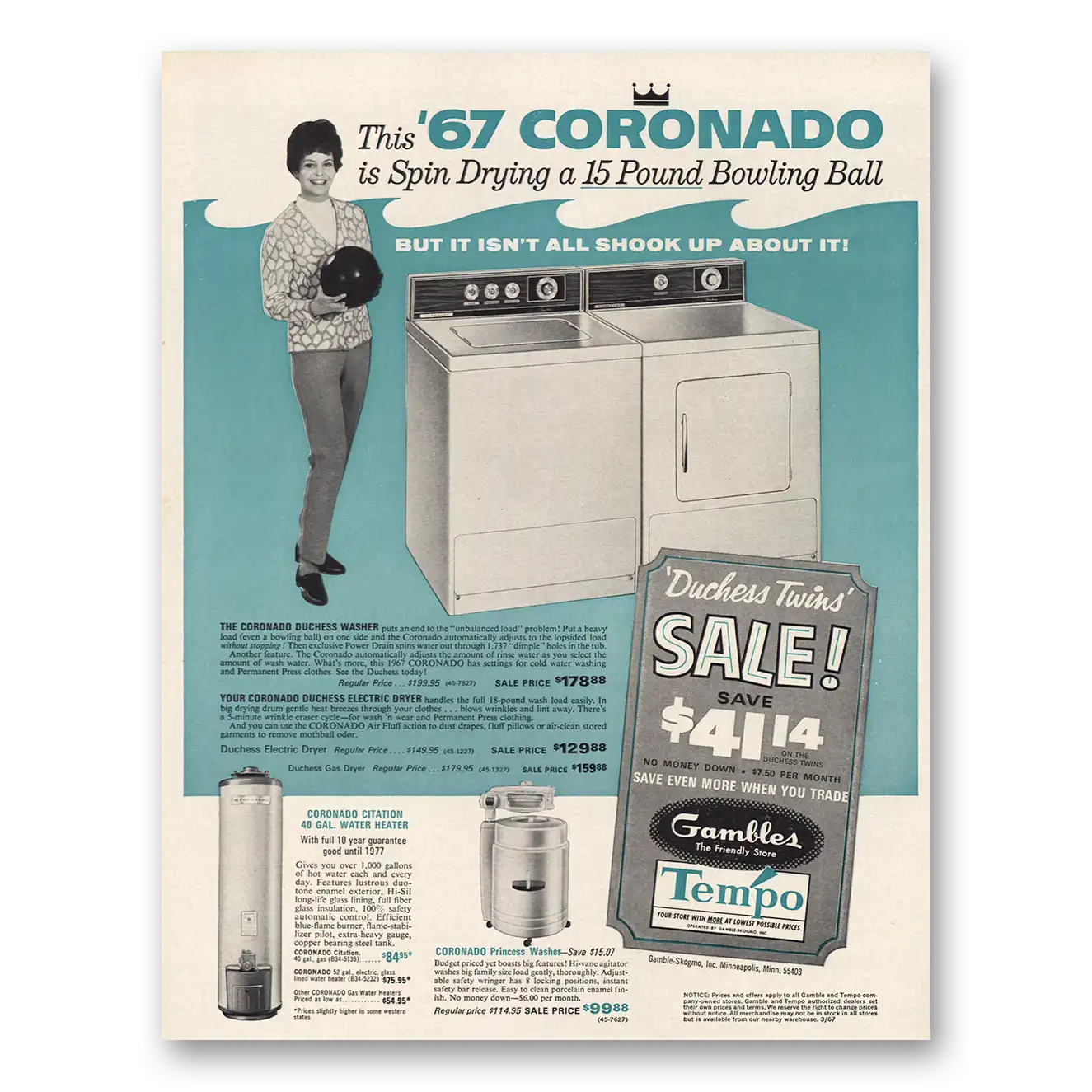 1967 Coronado Duchess Washer Coronado Duchess Spin Drying Vintage Magazine Print Ad