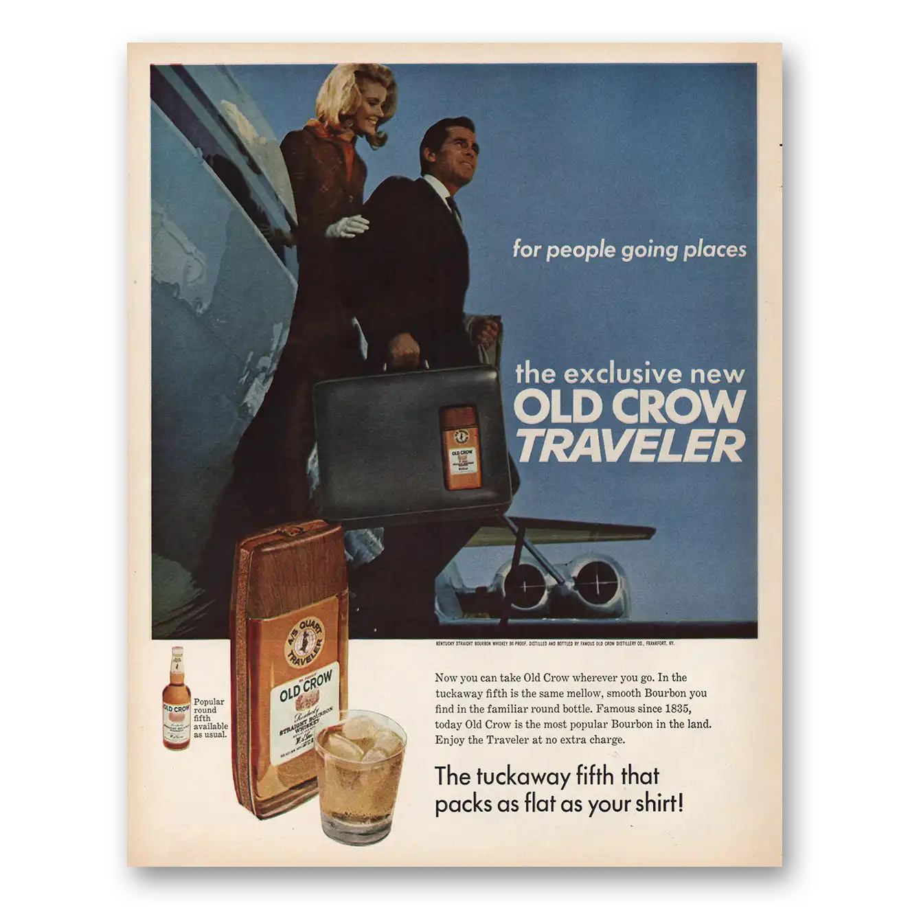 1967 Old Crow Whiskey For People Going Places Vintage Magazine Print Ad