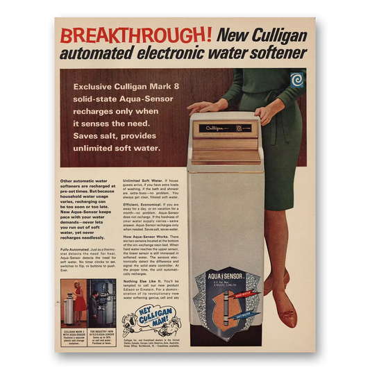 1967 Culligan Water Softener Breakthrough Vintage Magazine Print Ad