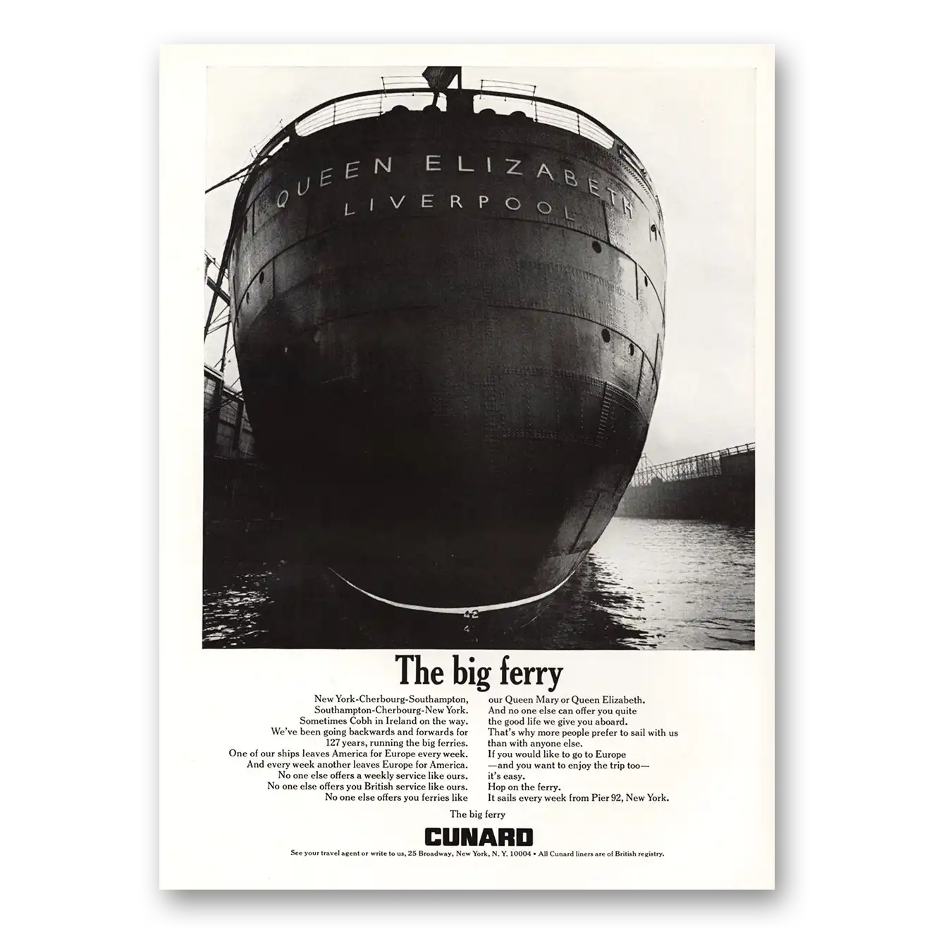 1967 Cunard Big Ferry Queen Elizabeth Liverpool Vintage Magazine Print Ad