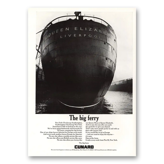 1967 Cunard Big Ferry Queen Elizabeth Liverpool Vintage Magazine Print Ad