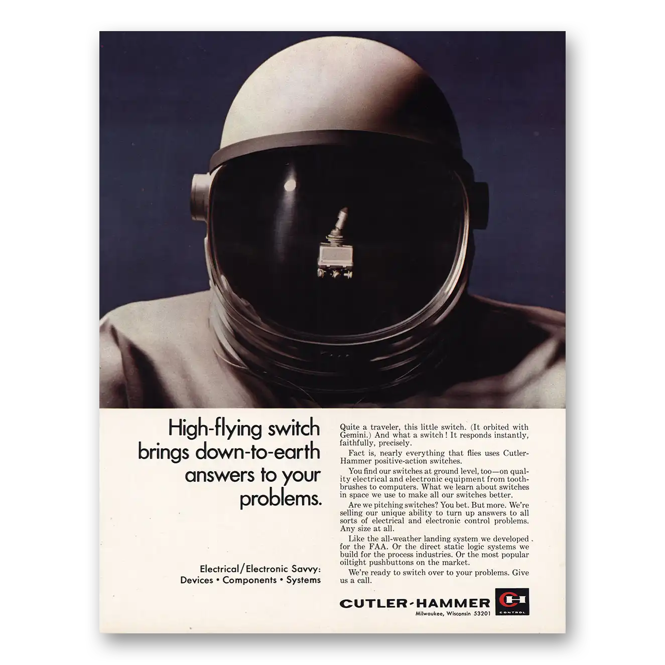 1967 Cutler Hammer High Flying Switch Brings Down to Earth Vintage Magazine Print Ad