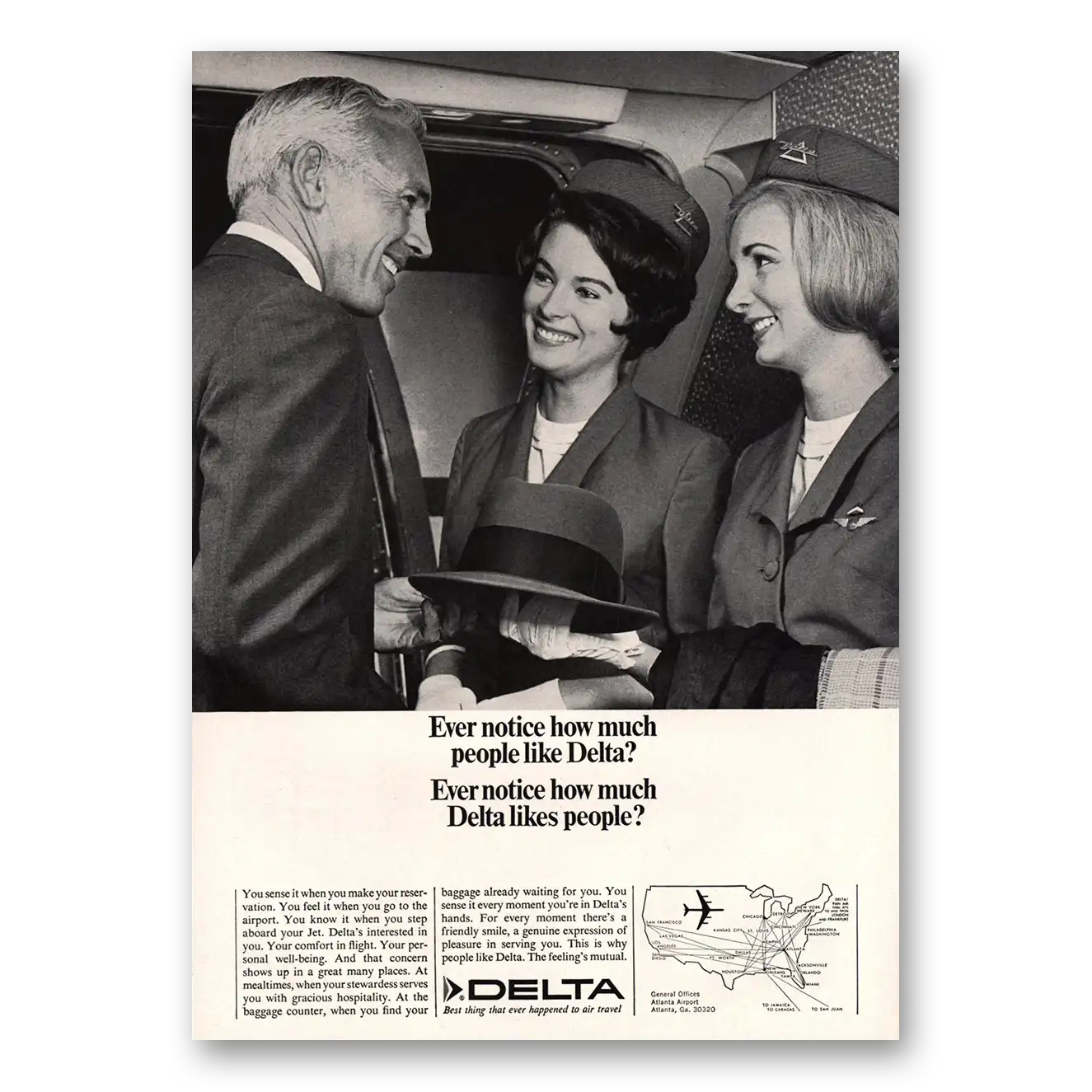 1967 Delta Air Lines Ever Notice How Much People Like Delta Vintage Magazine Print Ad