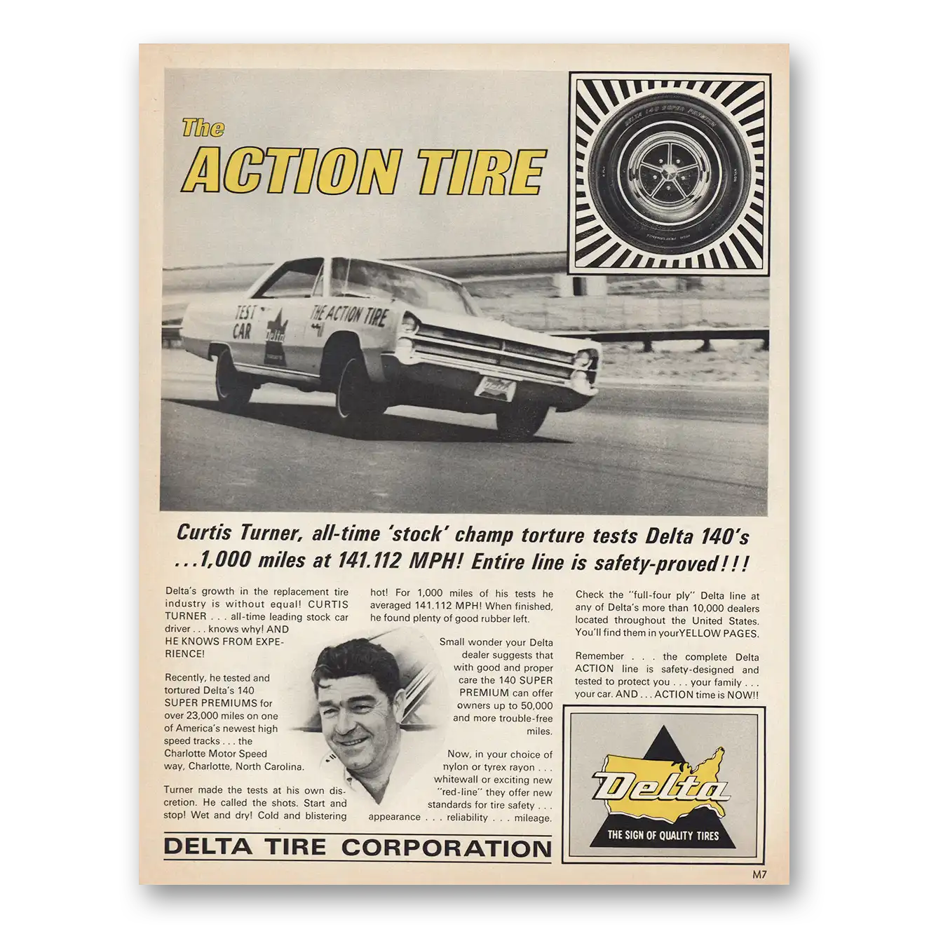 1967 Delta Tire Curtis Turner Stock Champ Vintage Magazine Print Ad