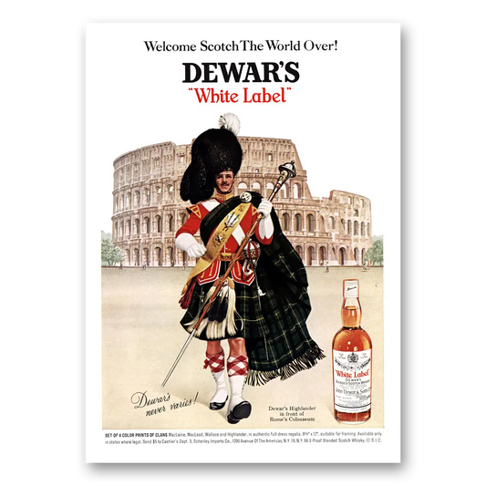 1967 Dewars White Label Rome Colosseum Vintage Magazine Print Ad