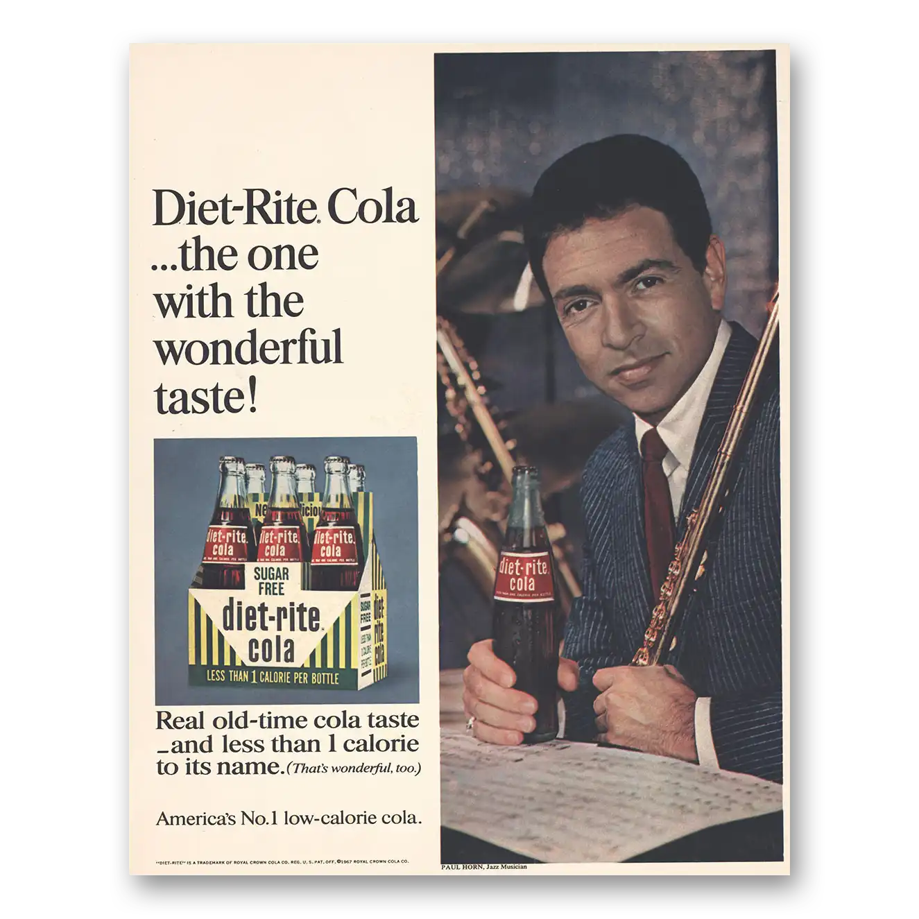 1967 Diet Rite Cola Paul Horn Jazz Musician Vintage Magazine Print Ad